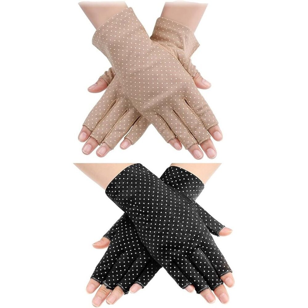 Women's Protection Outdoor Fingerless Black Beige Gloves Silicone Print